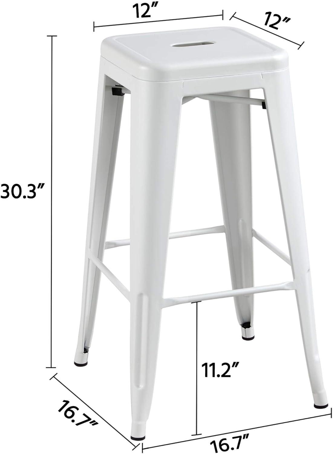 Set of 4 White Galvanized Steel Industrial Bar Stools