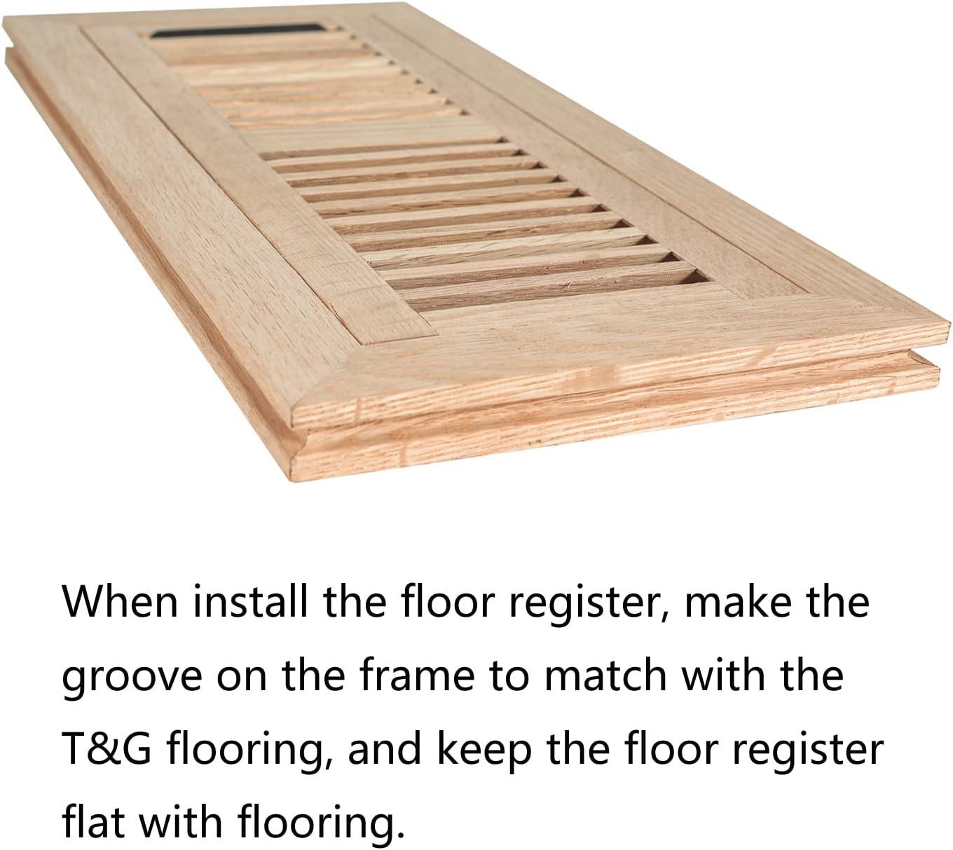 Hardwood White Oak Floor Register, Flush Mount with Frame, 4x10 Inch, Unfinished