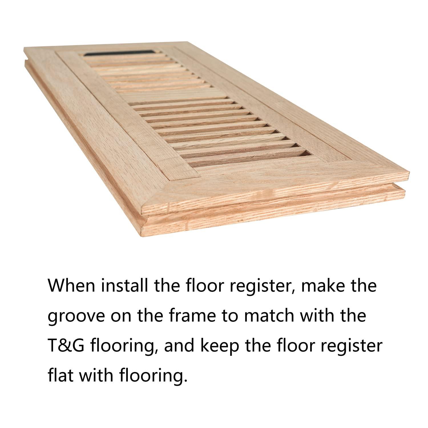 Hardwood White Oak Floor Register, Flush Mount with Frame, 4x10 Inch, Unfinished