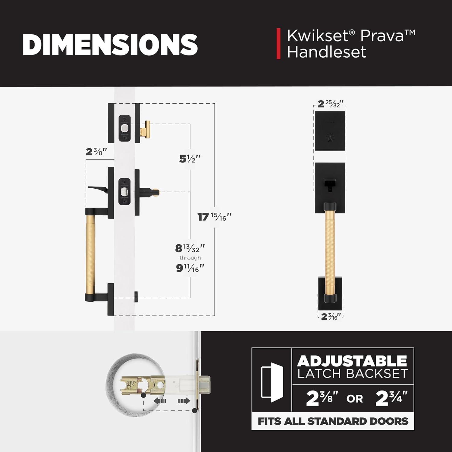Kwikset Prava Front Door Lock Handle and Deadbolt Set, Entry Handleset Exterior with Interior Reversible Lever, Matte Black and Satin Brass, Pick Resistant SmartKey Deadbolt, with Microban Protection