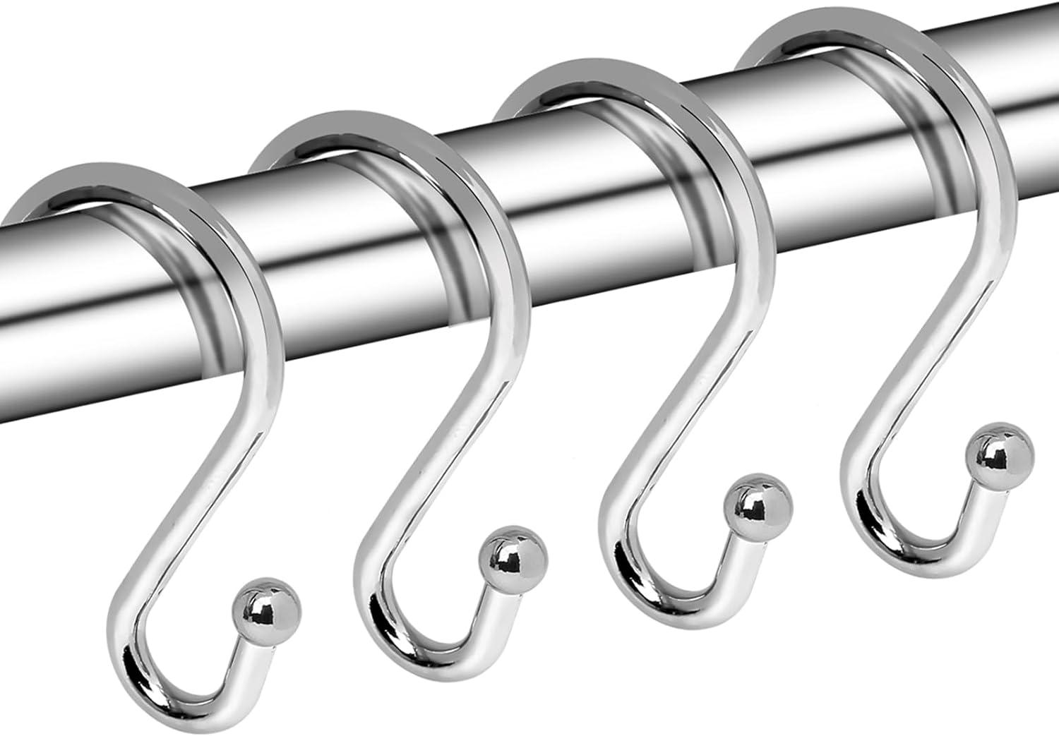 Chrome S-Shaped Rust Proof Metal Shower Curtain Hooks