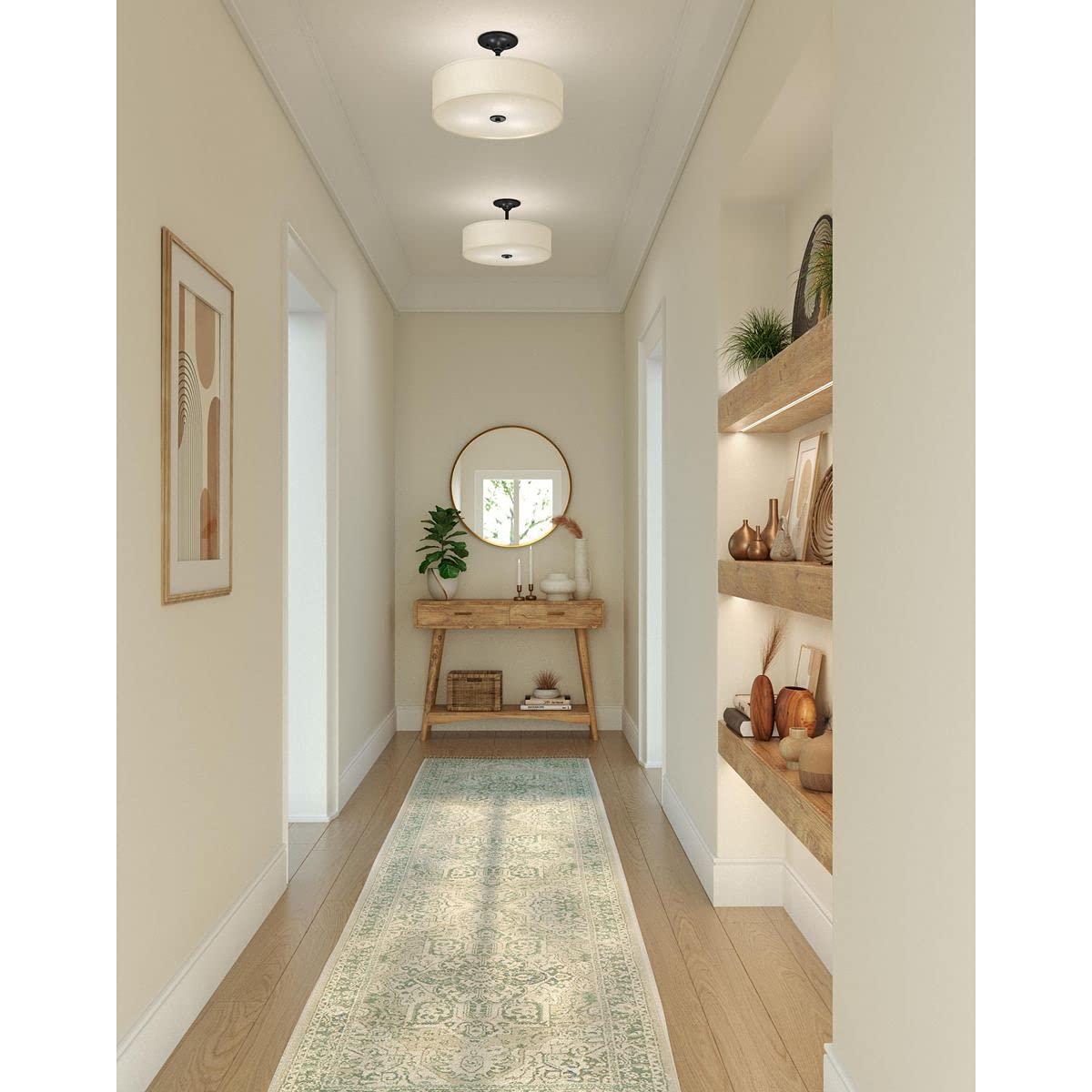 Progress Lighting, Inspire Collection, 3-Light Semi-Flush Mount, Antique Bronze, Off-White Linen Shade
