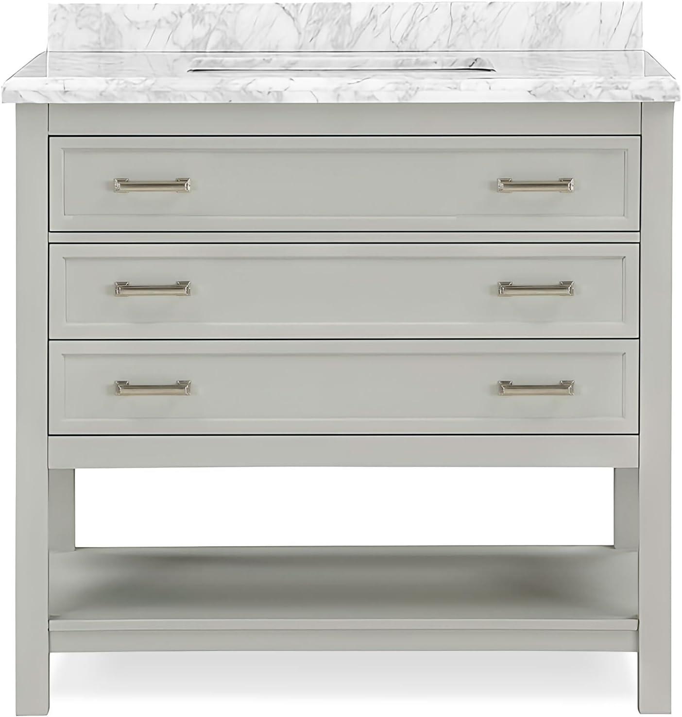 Furniture of America Freya 37" Gray Single Bathroom Vanity with White Carrera Marble Top and Undermount Sink