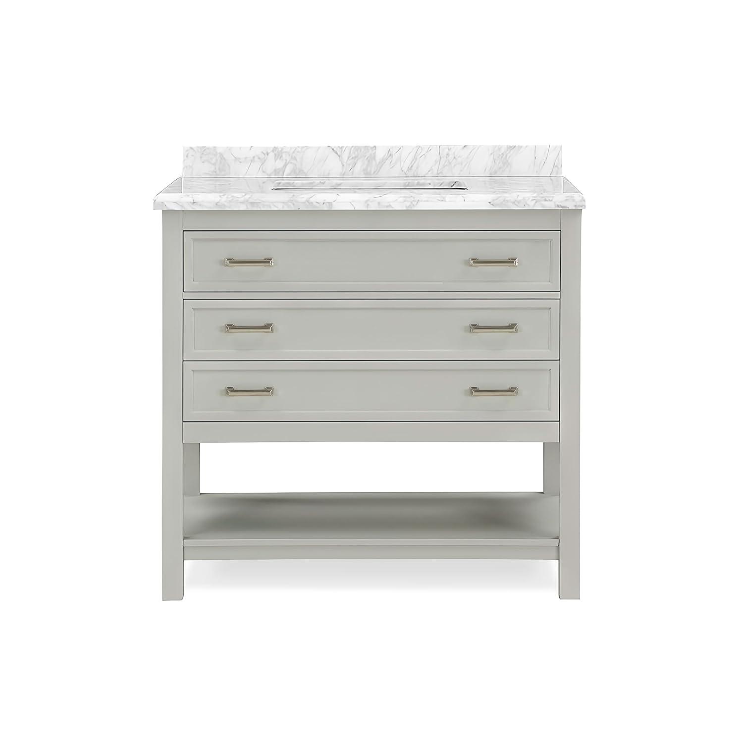 Furniture of America Freya 37" Gray Single Bathroom Vanity with White Carrera Marble Top and Undermount Sink