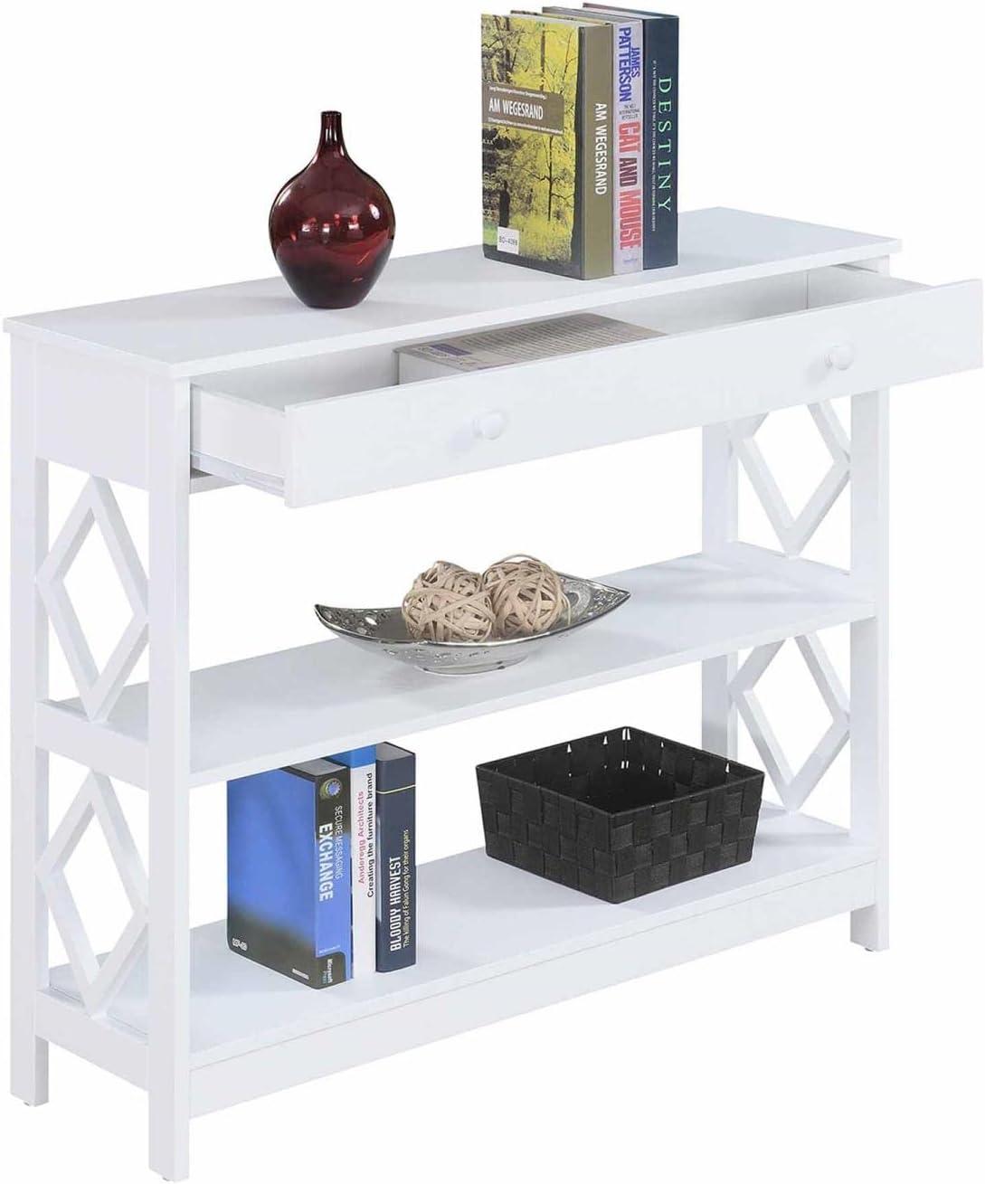 Convenience Concepts Diamond 1 Drawer Console Table with Shelves, White