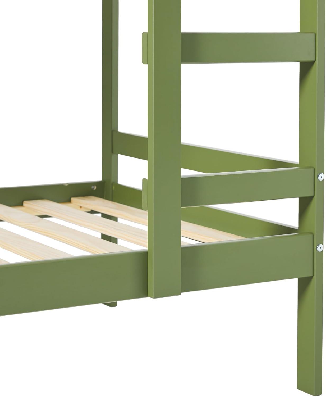 Walker Edison Modern Solid Wood Twin over Twin Bunkbed, Olive Green