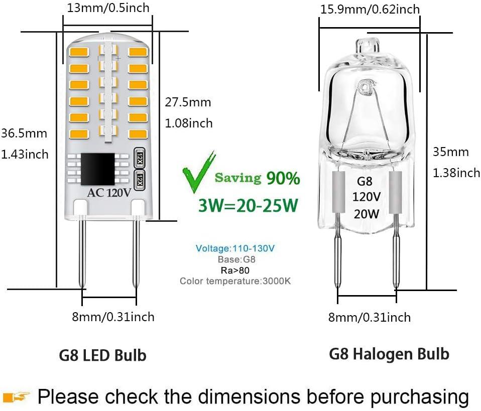 G8 LED Bulb Dimmable 3W Warm White 3000K T4 Bi-Pin Base 120V 20W-25W Halogen Bulb Replacement for Under Cabinet, Counter Lighting (12-Pack)