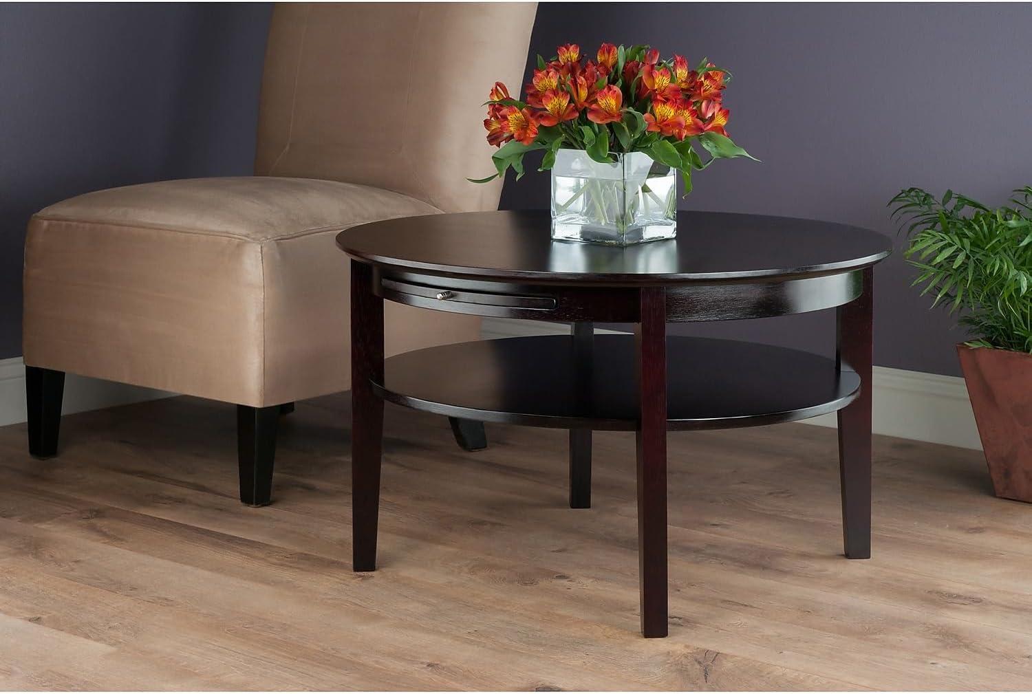 Amelia Coffee Table Espresso - Winsome: Chic Round Design, Pull-Out Tray, Fixed Lower Shelf, Wood Composite