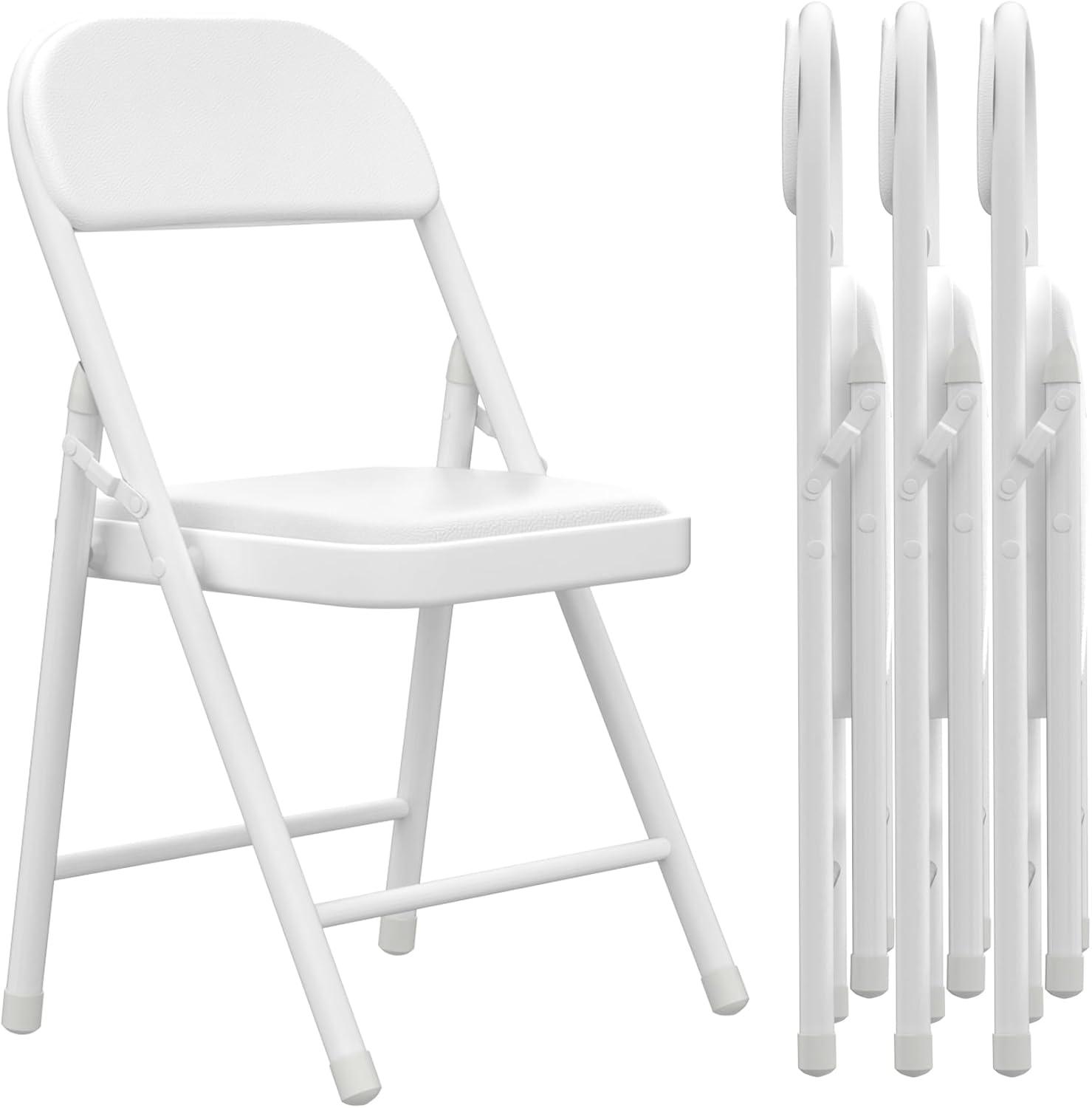 White Metal Frame Padded Folding Chairs, Set of 4