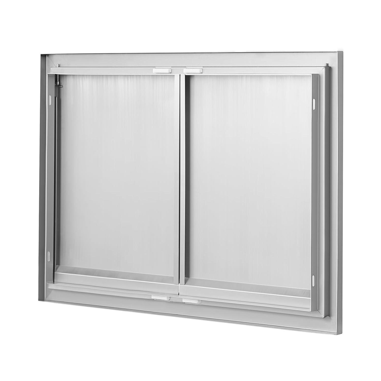BBQ Access Door 30 in. W x 21 in. H Brushed Stainless Steel Outdoor Kitchen Door with Hooks for Outside Cabinet