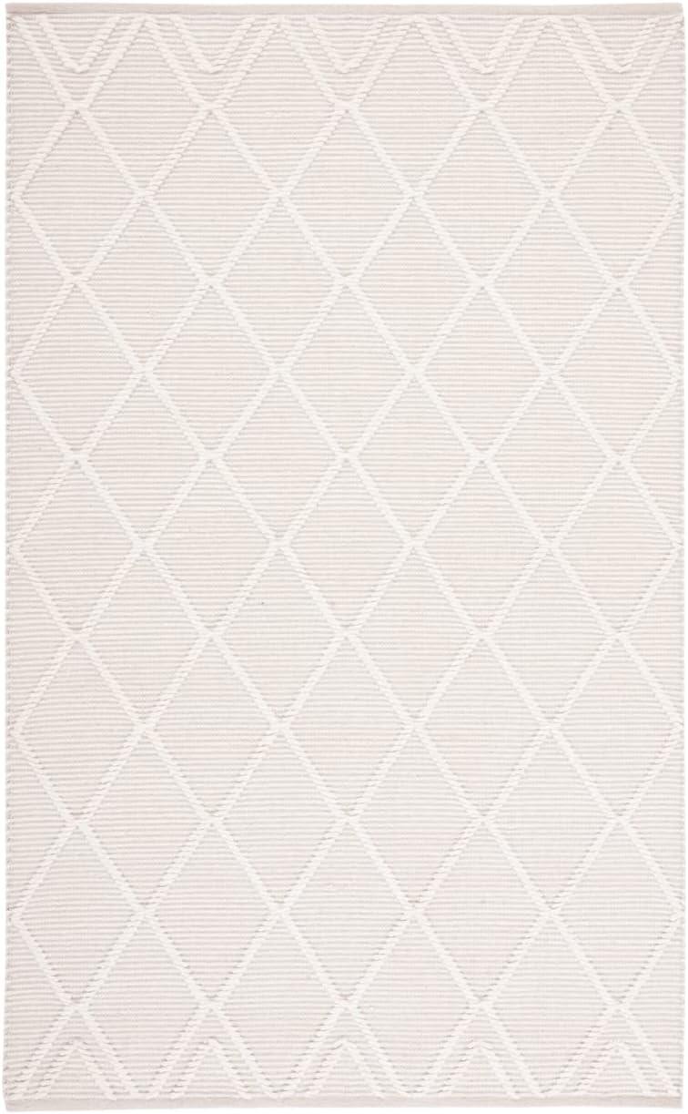 Ivory Geometric Handwoven Wool and Cotton Area Rug, 8' x 10'