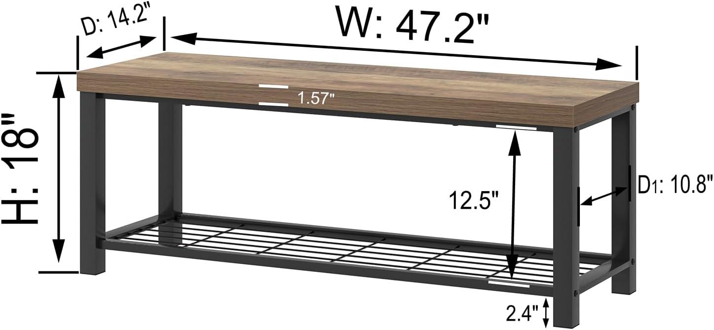 Rustic Oak 47" Industrial Wood and Metal Storage Bench