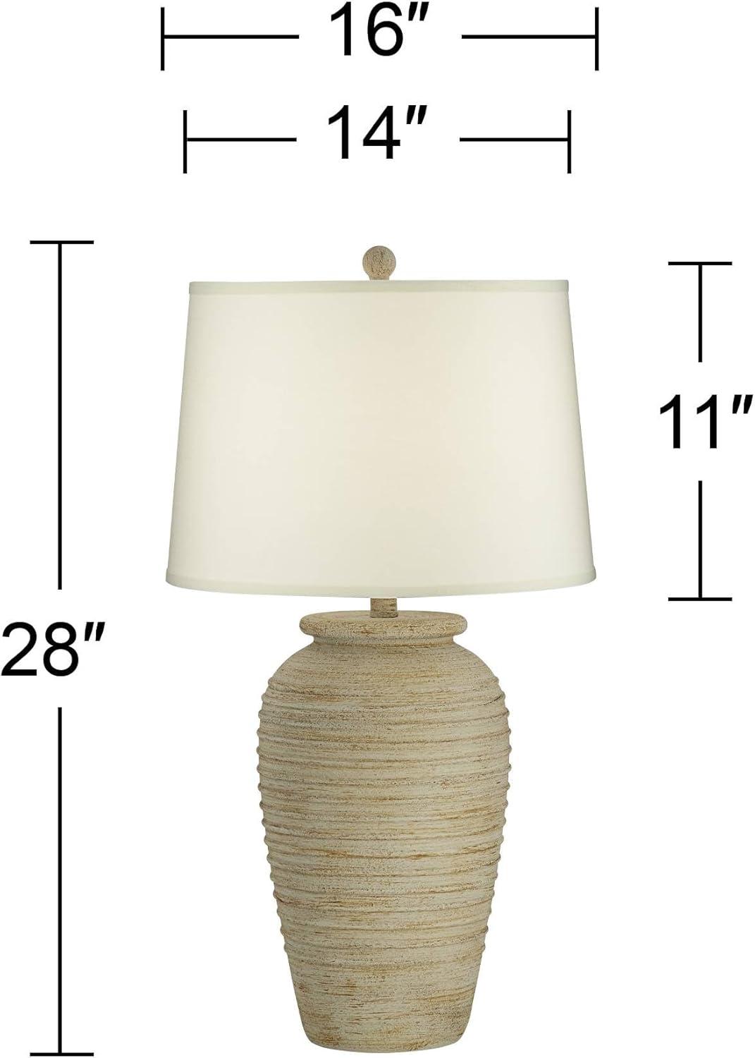 John Timberland Austin 28" Tall Jug Southwest Farmhouse Rustic Table Lamps Set of 2 Sand Toned Ridged Finish Cream Shade Living Room Bedroom Bedside