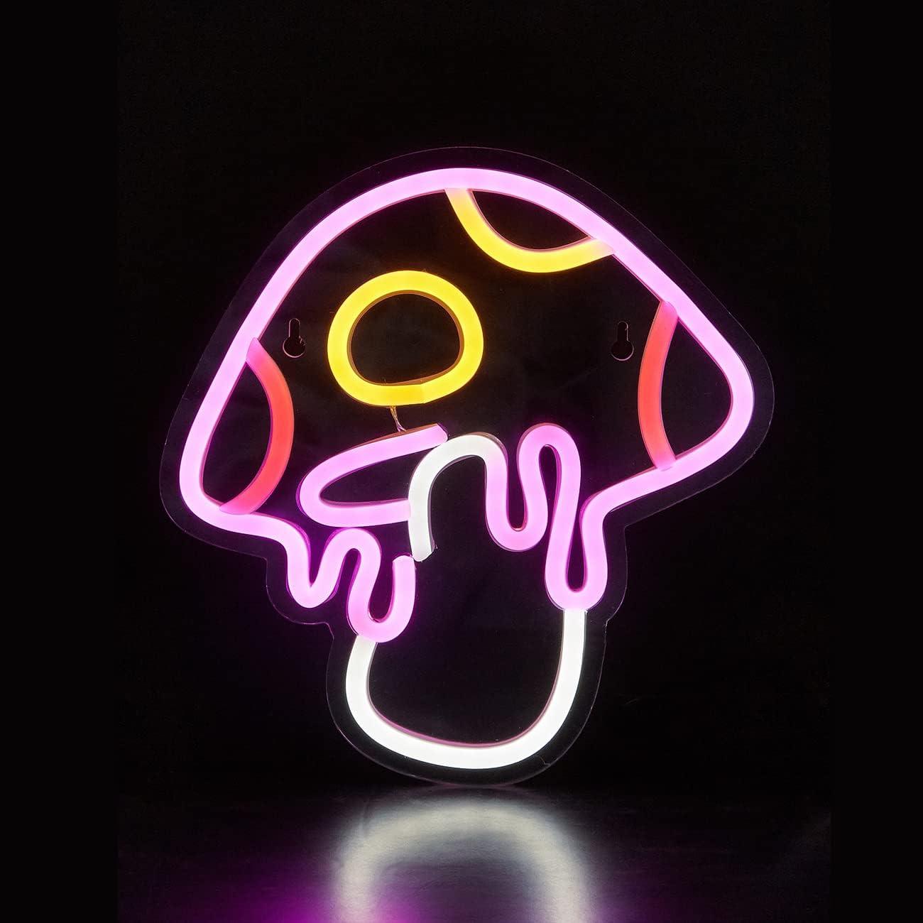 LED Neon Mushroom Cute Neon Sign - USB Powered Night Light - 3D Wall Art & Game Room Decor