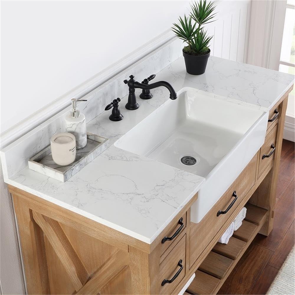 Villareal 48" Single Bath Vanity in Weathered Pine Wood & White Farmhouse Basin