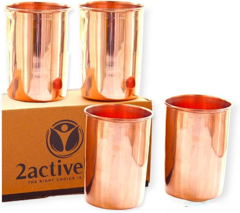 Drinking Glass Copper Glass 100% Pure Copper Tumbler Health Healing Set of 4 300ml