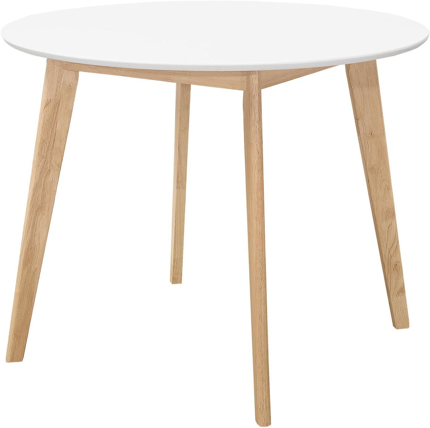 DPlus Round Dining Table Matte White and Natural Oak