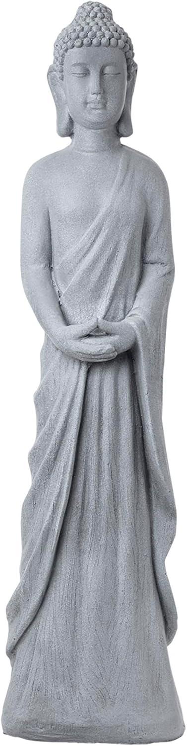 32" Magnesium Oxide Standing Buddha Statue Gray - Alpine Corporation: Outdoor Decor, Garden Accent