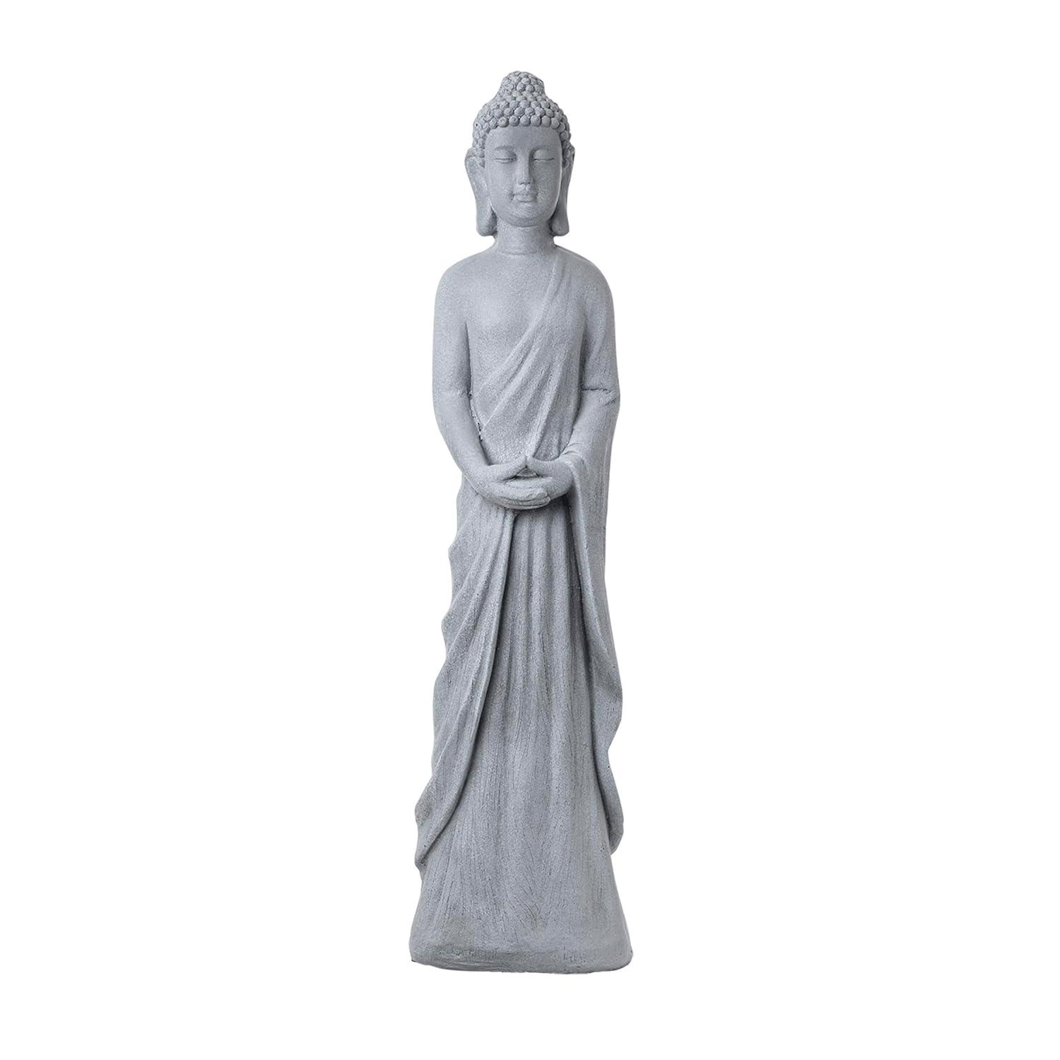 32" Magnesium Oxide Standing Buddha Statue Gray - Alpine Corporation: Outdoor Decor, Garden Accent
