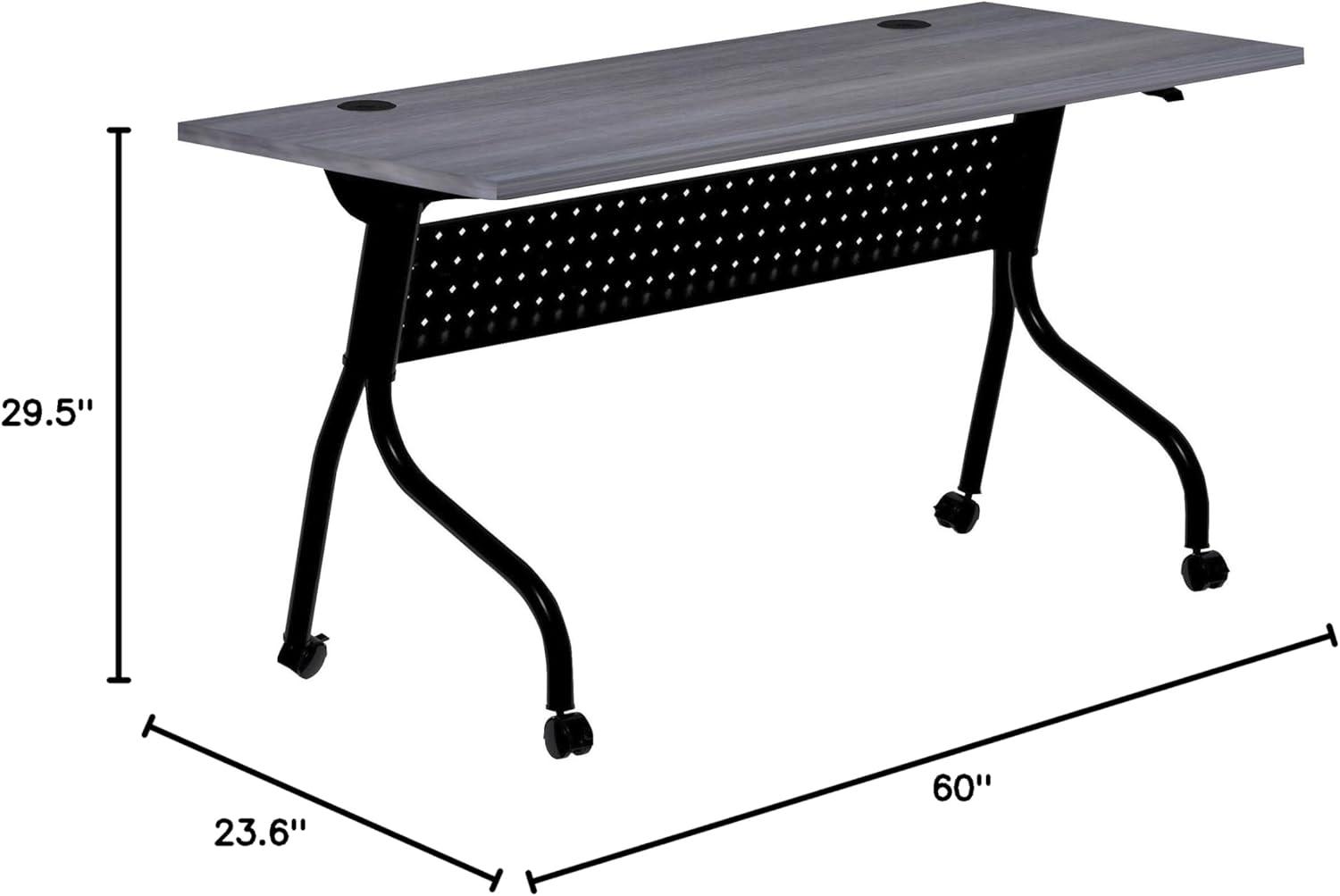 Charcoal Flip Top Training Table with Black Metal Base and Casters