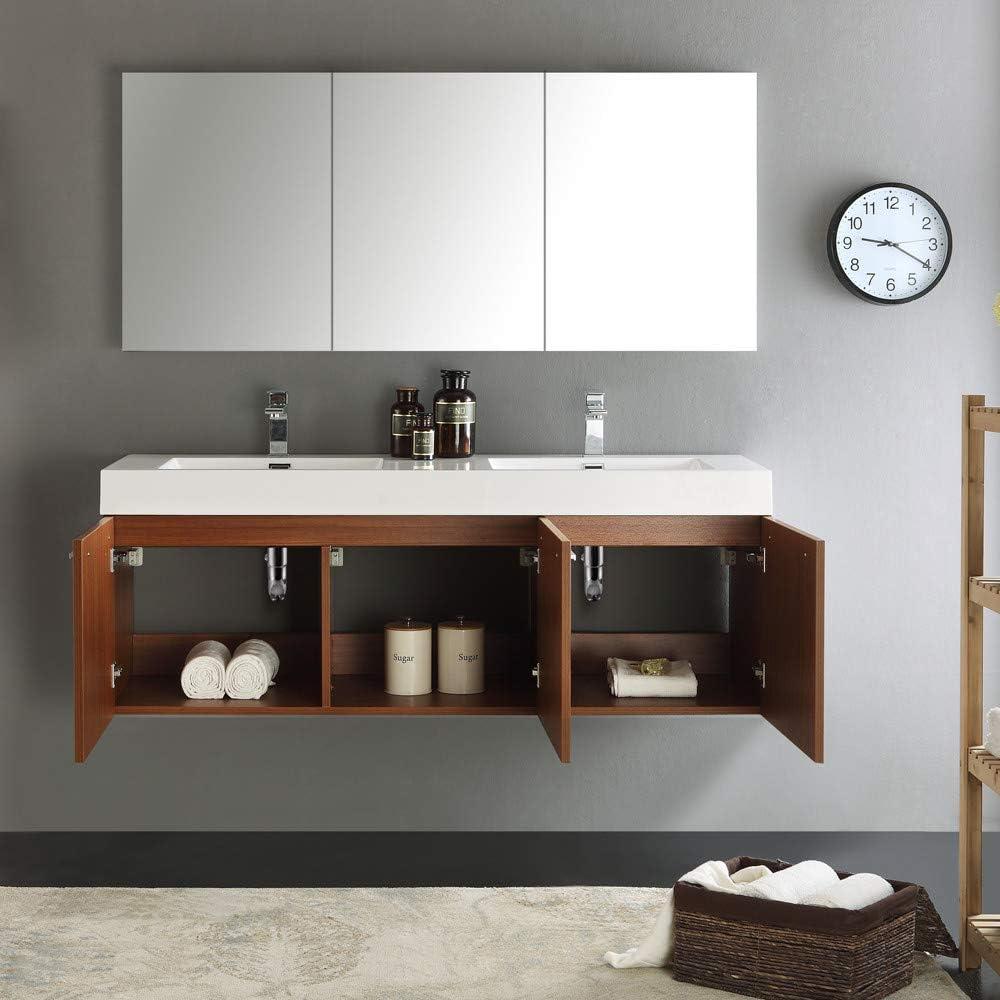 Fresca Vista 60'' Wall Mounted Modern Double Bathroom Vanity with Acrylic Vanity Top