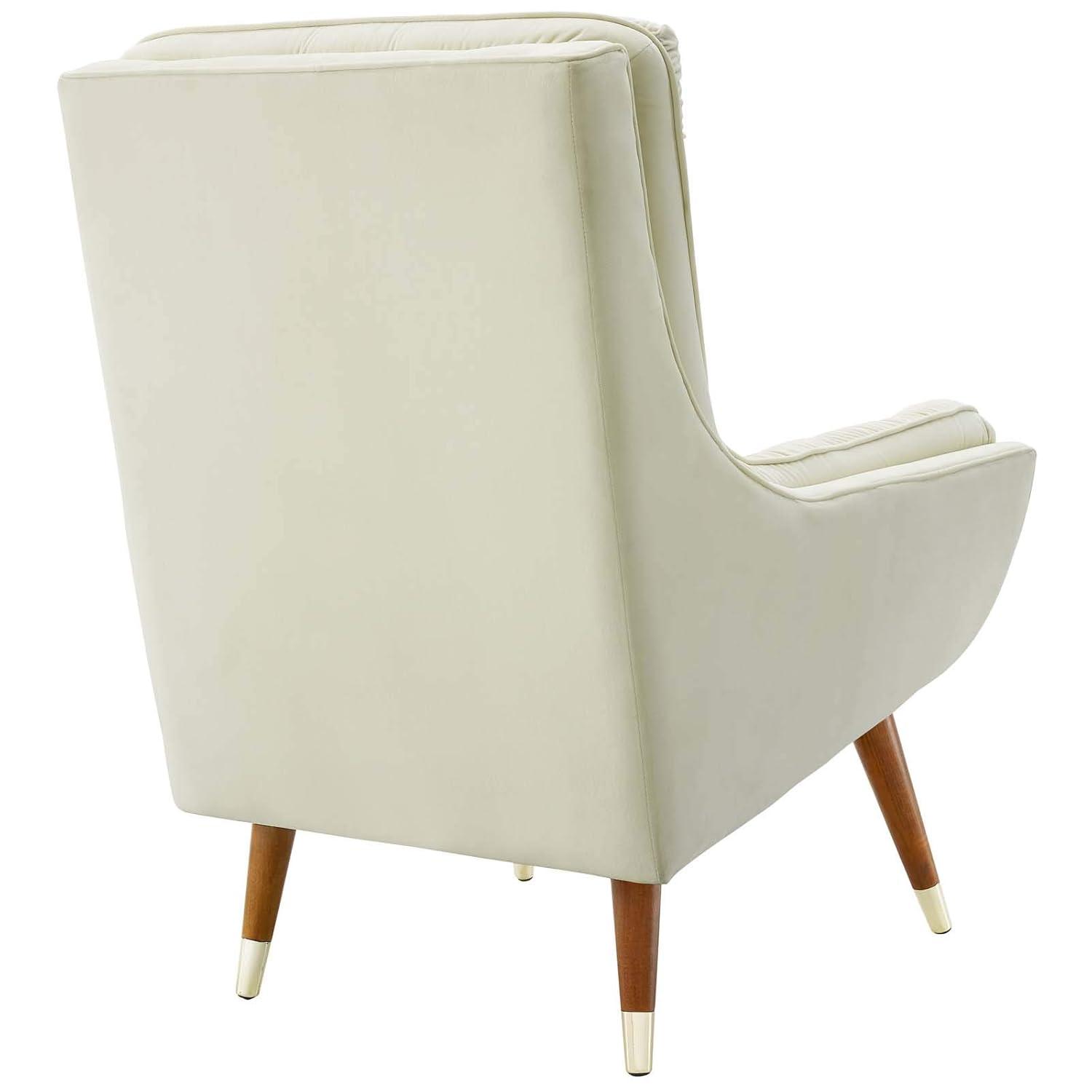 Modway Suggest Button Tufted Performance Velvet Lounge Chair in Ivory
