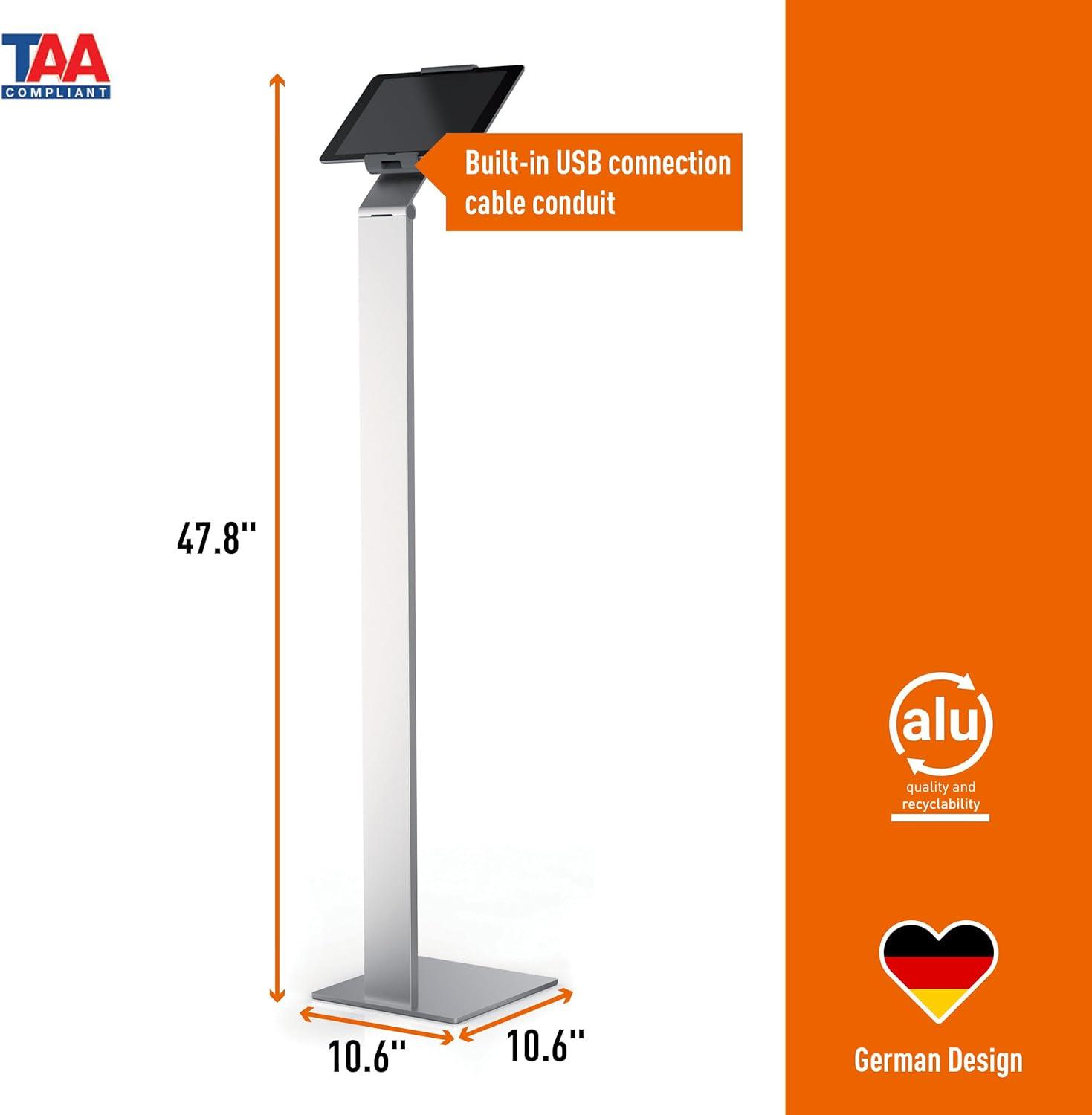 DURABLE Tablet Floor Stand 47.5 Inches Tall (for Tablets 7-13 Inches, 360 Degree Rotation with Anti-Theft Device) Silver/Charcoal (893223)