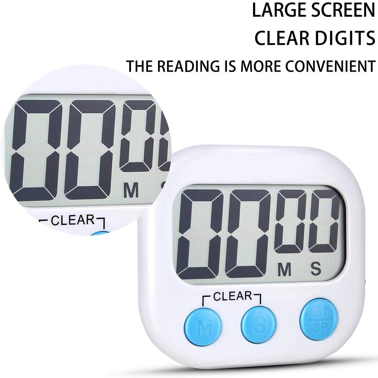 White Digital Kitchen Timer with Big Digits and Loud Alarm