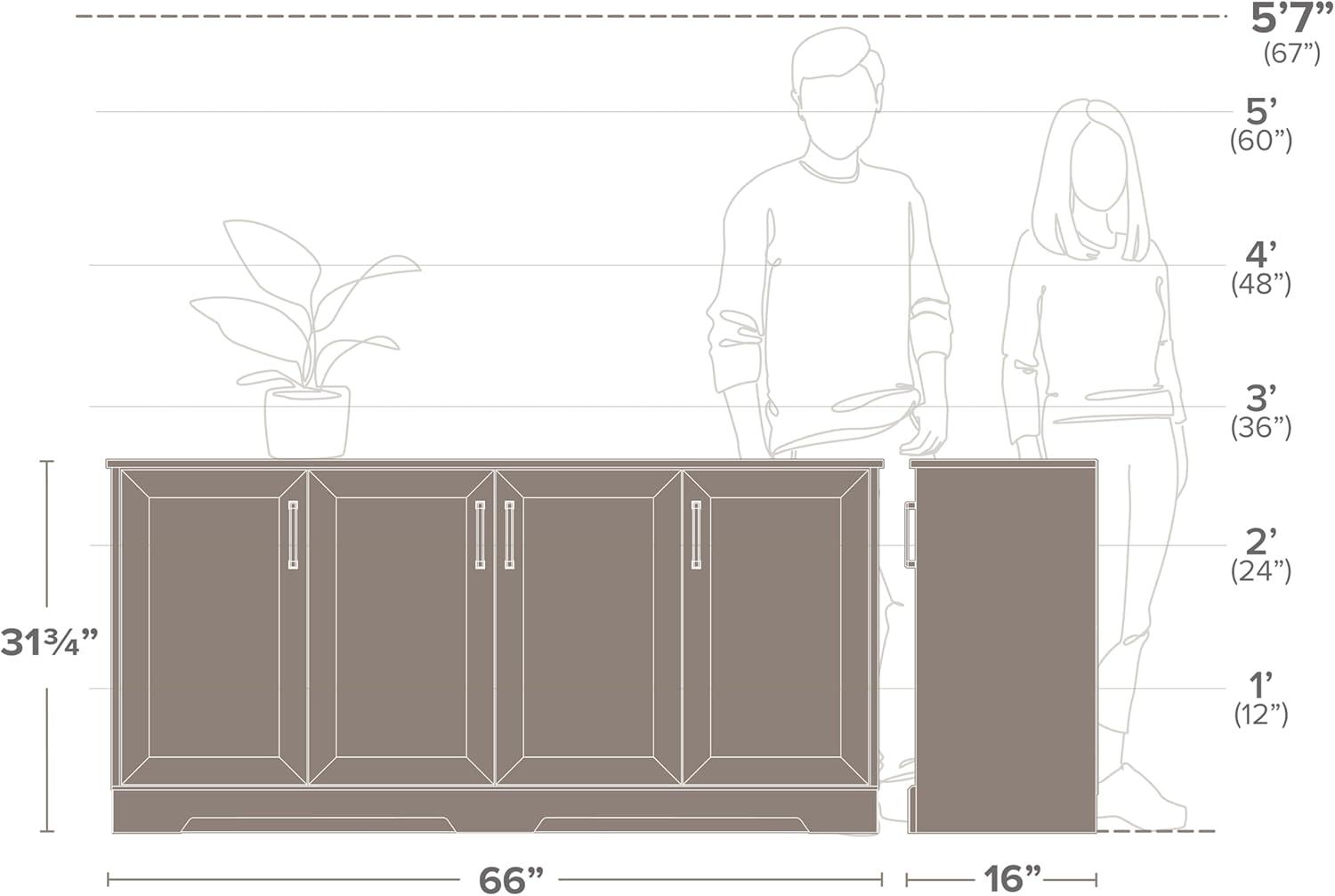 Prepac Rustic Ridge 4 Door Console Table with Storage, Washed White Storage Cabinet with Doors and Shelves, Sideboard Storage Cabinet 66" W x 31.75" H x 16" D, ACBG-1620-1