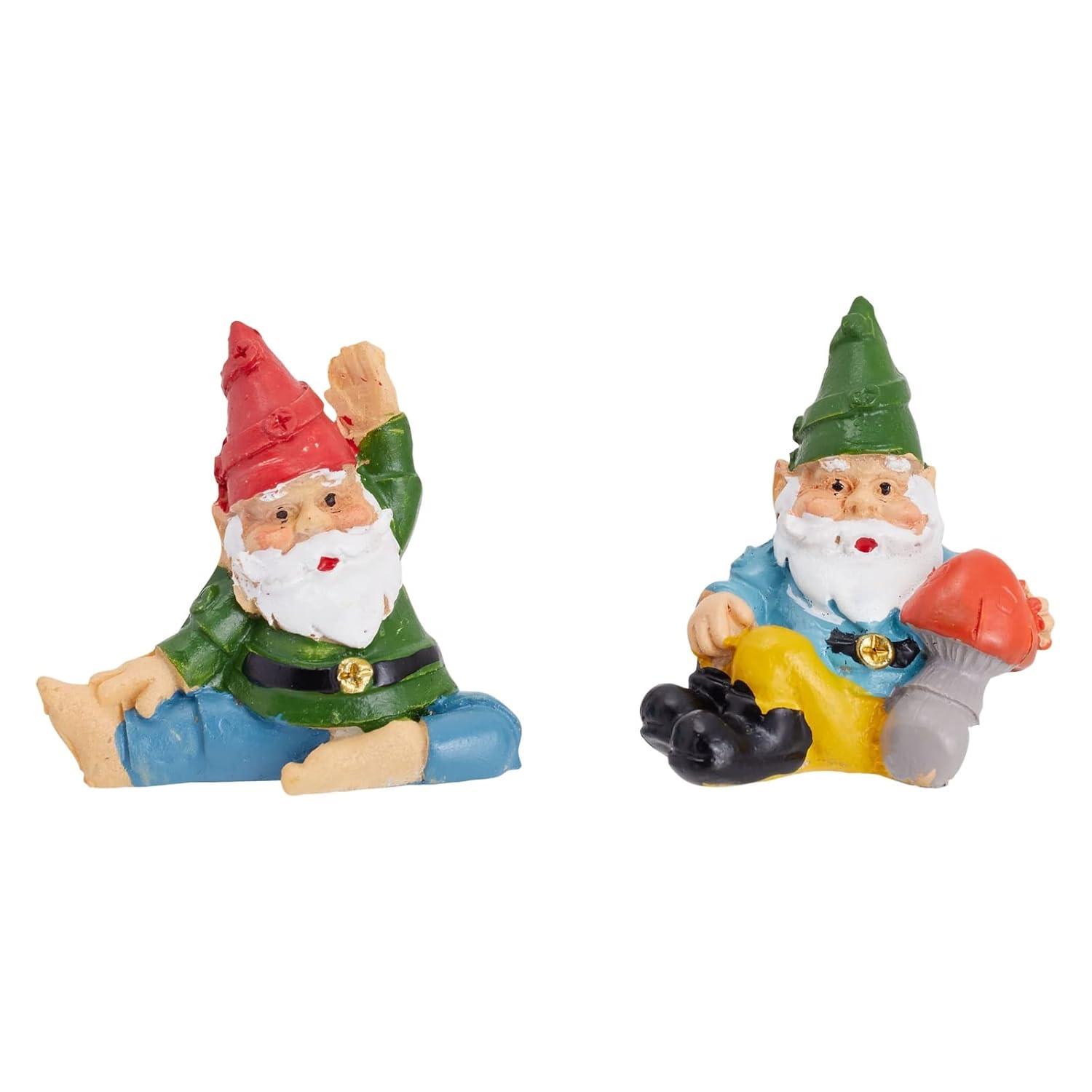 Juvale 4 Pieces Mini Garden Gnomes, Outdoor Fairy Miniature Statue Accessories Set, Decorations in Funny Poses, Yard Ornaments for Yoga Gifts, Planter