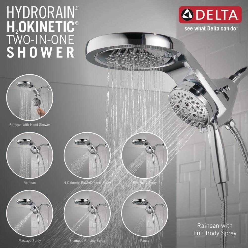 Hydrorain 5 Spray Dual Shower Head and Handheld Shower with Lumicoat and H2Okinetic 2.5 GPM