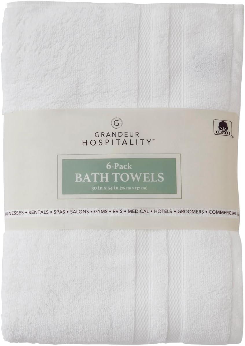 Grandeur Hospitality White Cotton Bath Towel 6 Pack