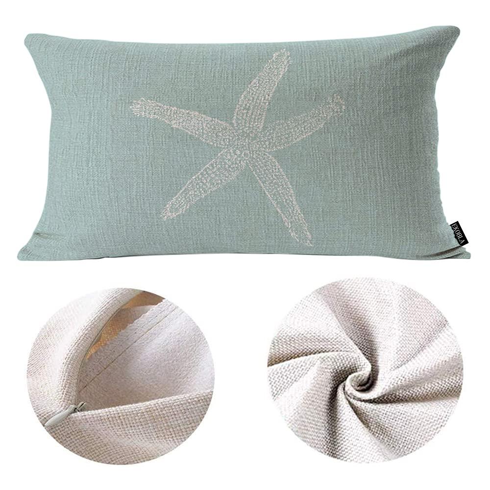 EKOBLA Green Starfish Sea Star Vintage Pastel Sea Foam Blue Fish Decorative Pillow Case Throw Pillow Covers Waist Lumbar Cotton Linen Throw Pillow Cases Cushion Cover Rectangular 12x20 Inches
