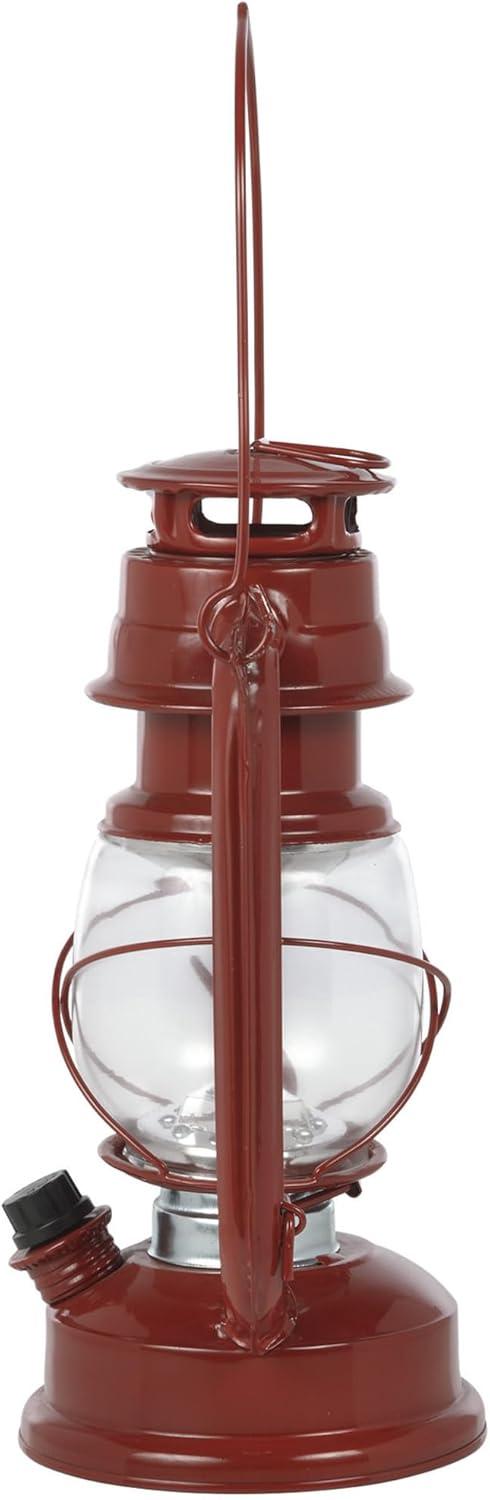 Alpine Corporation 6" x 5" x 9" Metal Hurricane Lantern with Battery-Powered LED Light, Red