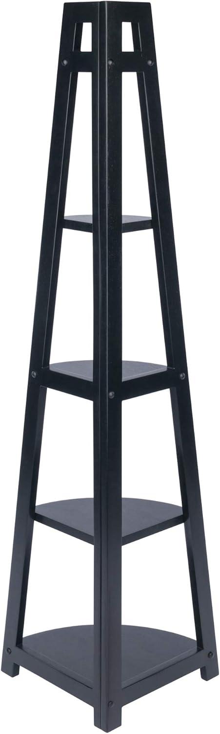 Winsome 58" Adam A Frame Corner Shelf Black: Mid-Century Modern Design, 5-Tier Storage, Lacquered Finish