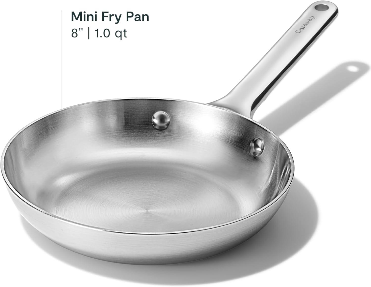 Caraway Home 8" Stainless Steel Mini Fry Pan: Caraway Cookware, Gas & Electric Compatible, Hand Wash, Lifetime Warranty