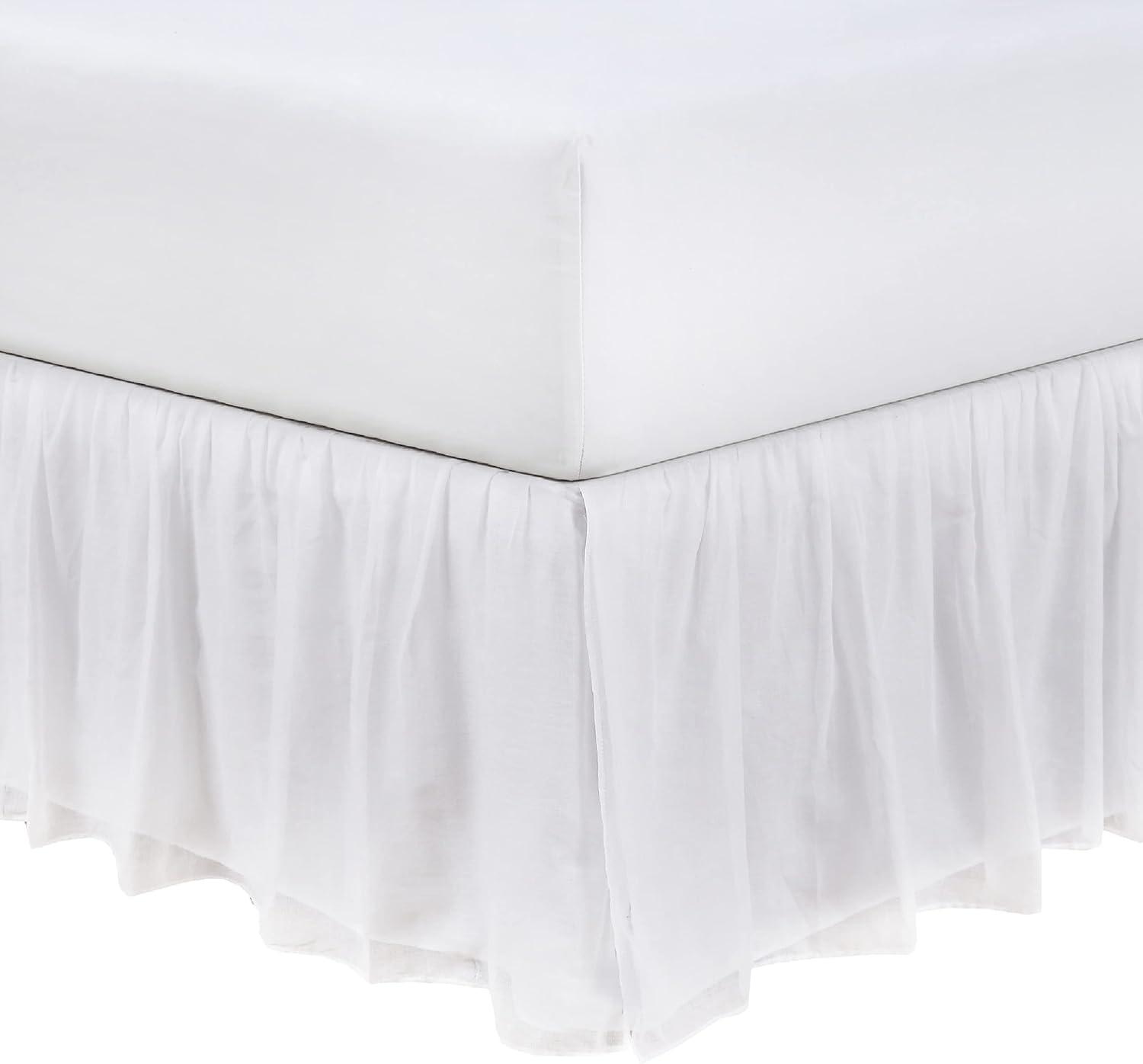 Belles & Whistles Double Voile Ruffled Bed Skirt Dust Ruffle, Cotton Layered, 15" Drop Length, Queen, White