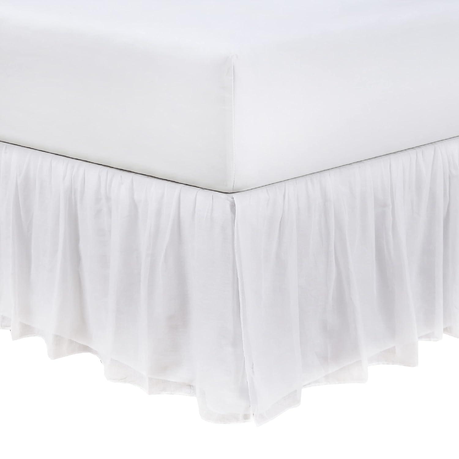 Belles & Whistles Double Voile Ruffled Bed Skirt Dust Ruffle, Cotton Layered, 15" Drop Length, King, White