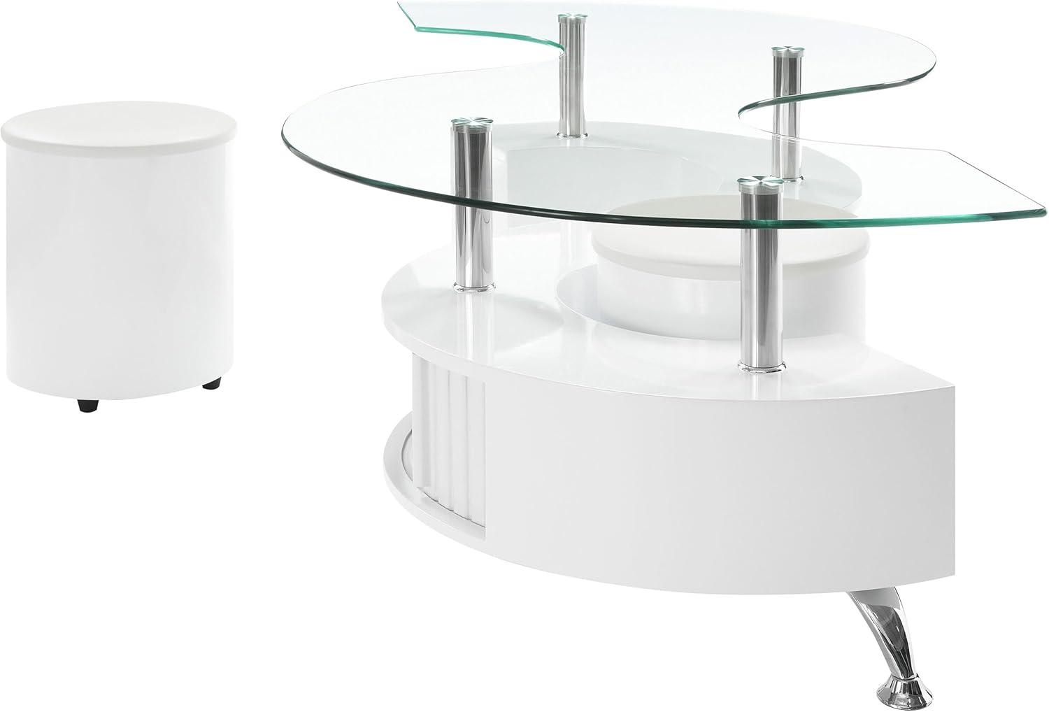 Coaster Buckley Wood Curved Glass Top Coffee Table With Stools in White