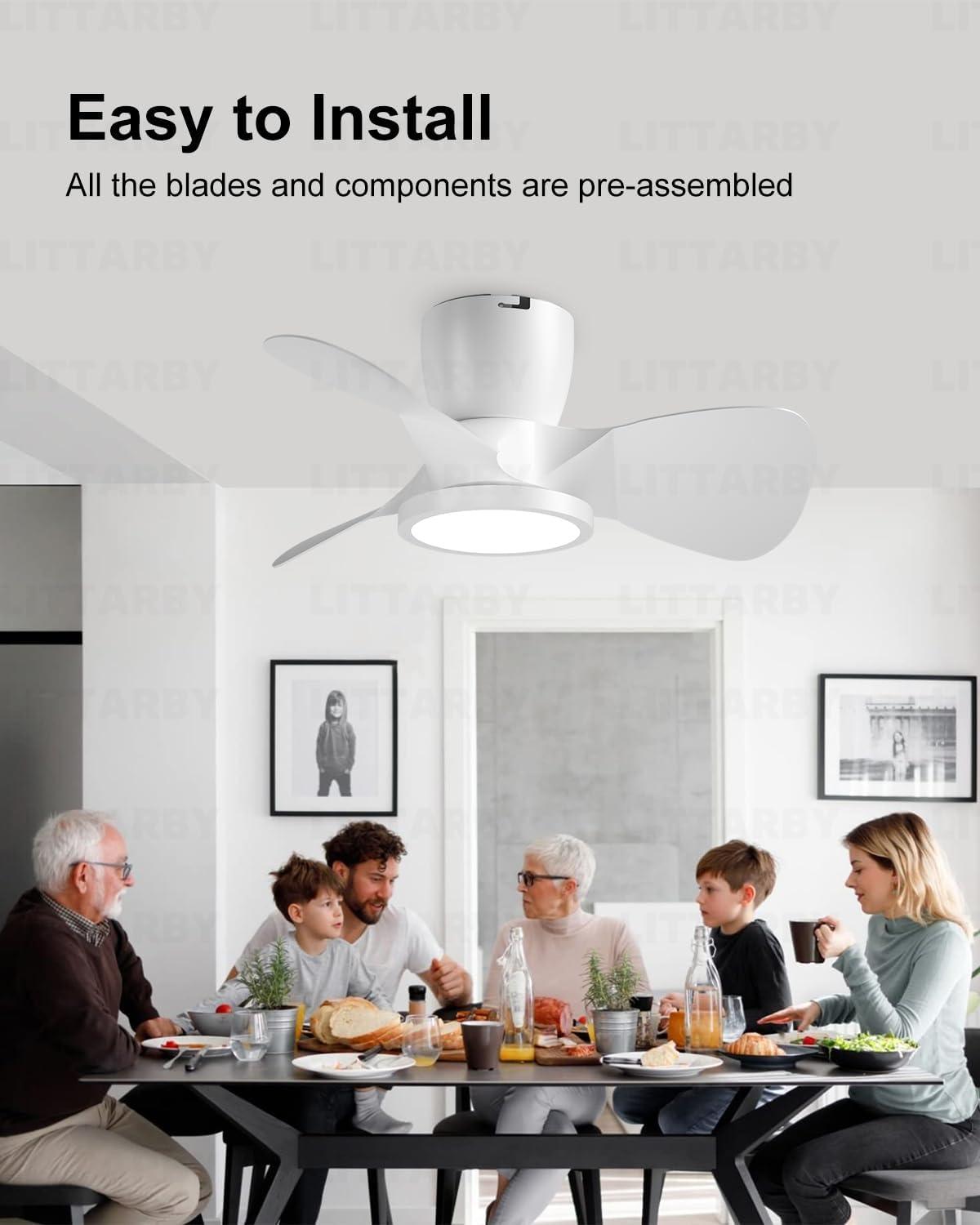 Ceiling Fans with Lights and Remote, 24 Inch Reversible Black Modern Dimmable 3CCT Flush Mount Ceiling Fans, Small Low Profile Ceiling Fan with Light for Bedroom, Kitchen, Living/Kids/Dining Room