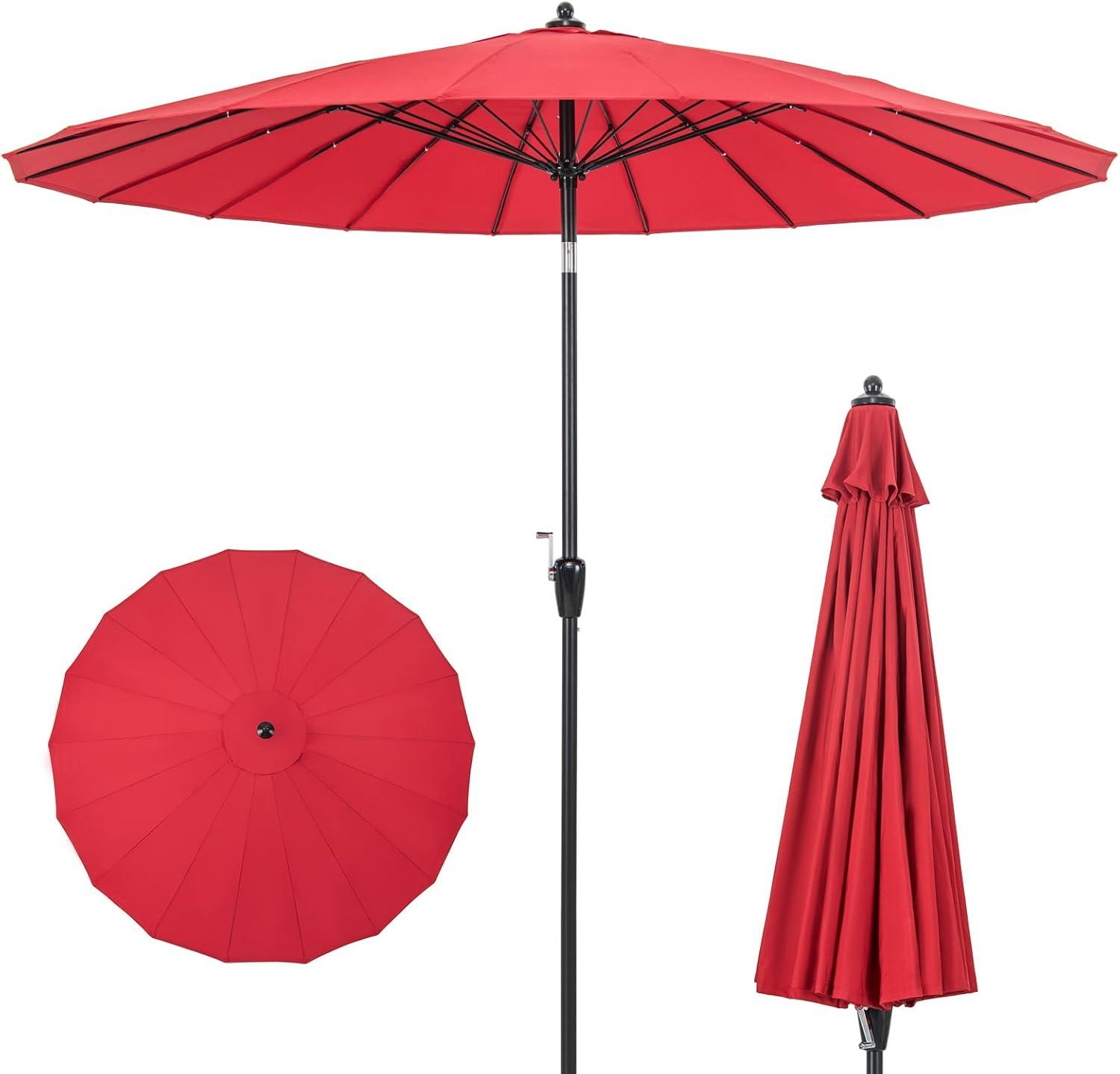 Spaco 9 Feet Round Patio Umbrella with 18 Fiberglass Ribs-Wine, Patio Offset Umbrella with Easy Tilt Adjustment, Outdoor Cantilever Hanging Umbrella