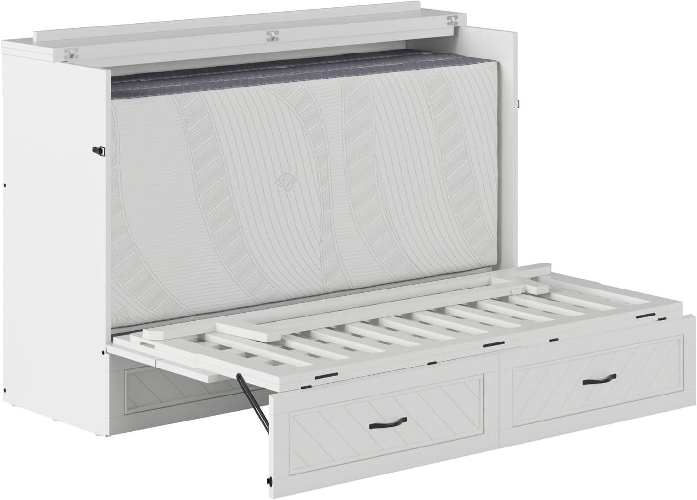 AFI Alpine Queen Wood Murphy Bed Chest with Mattress and Built-in Charger, White