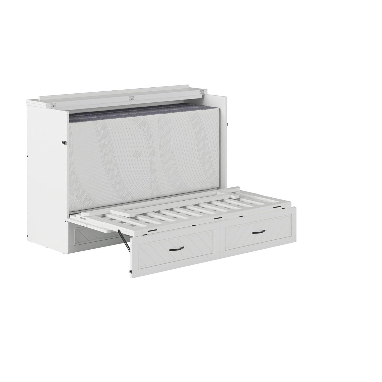 AFI Alpine Queen Wood Murphy Bed Chest with Mattress and Built-in Charger, White