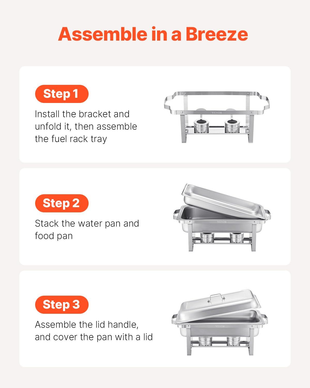 VEVOR Chafing Dish Buffet Set, 8 Qt 2 Pack, Stainless Chafer with 2 Full & 4 Half Size Pans, Rectangle Catering Warmer Server with Lid Water Pan Folding Stand Fuel Tray Holder Clip