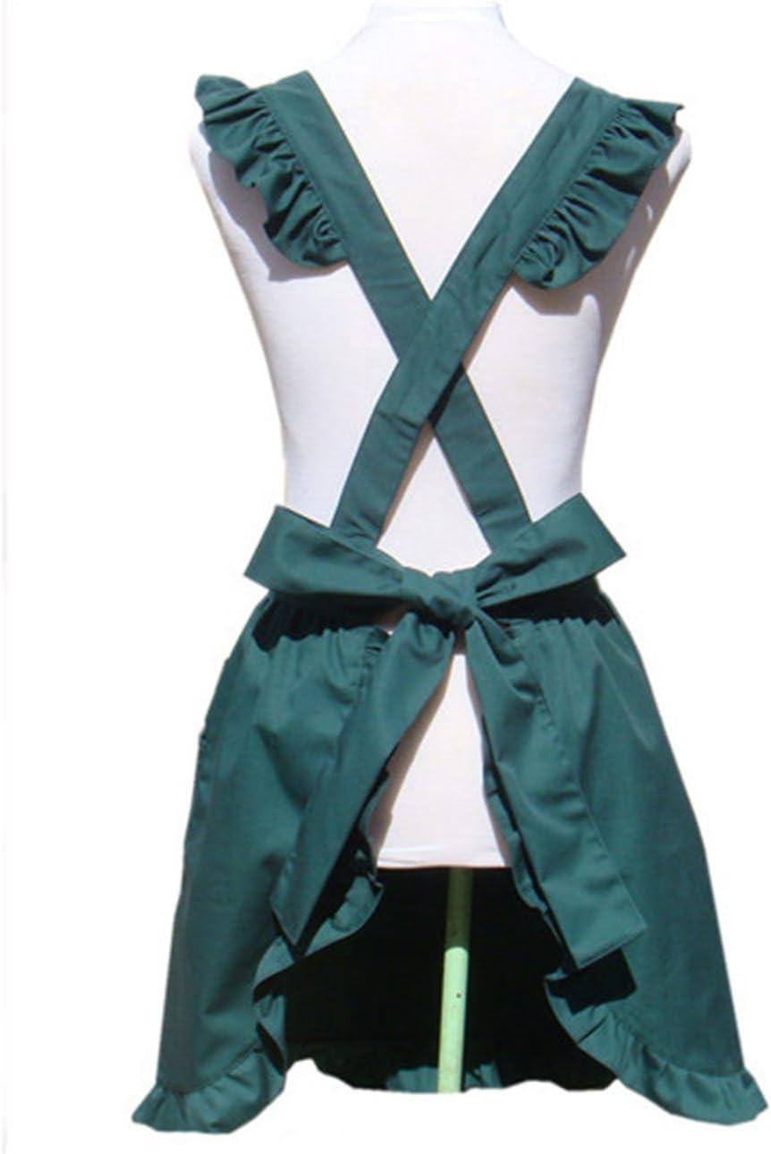 Hyzrz Cute Lovely Cotton Retro Kitchen Cooking Aprons for Women Girls Vintage Baking Apron with Pockets for Mother Gift One Size Green