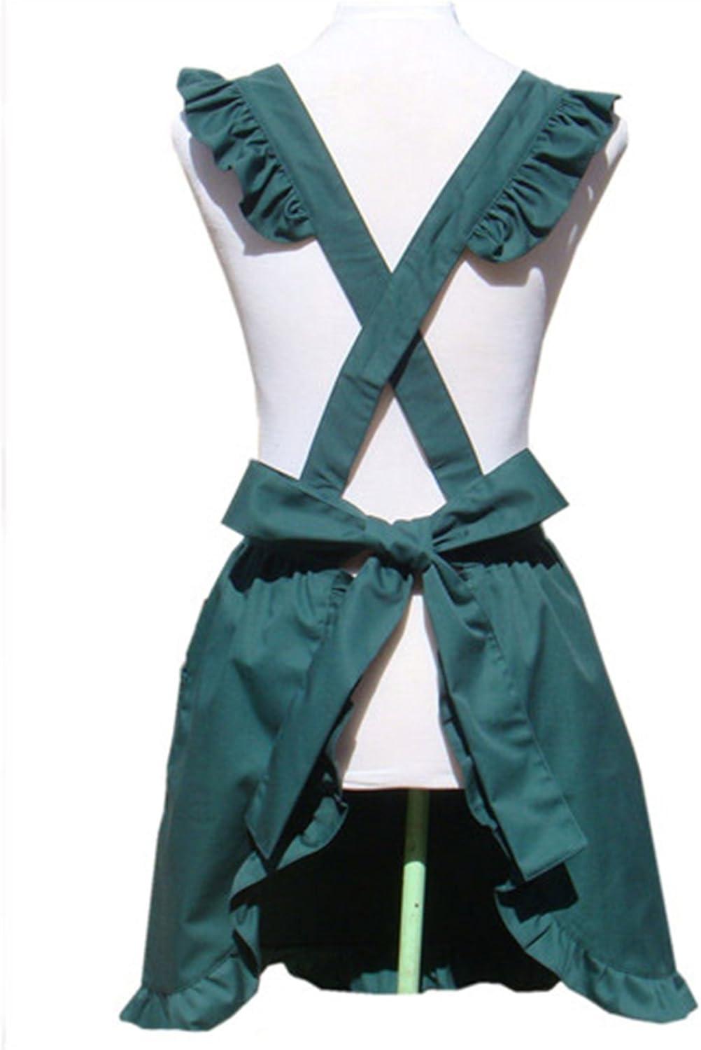 Hyzrz Cute Lovely Cotton Retro Kitchen Cooking Aprons for Women Girls Vintage Baking Apron with Pockets for Mother Gift One Size Green