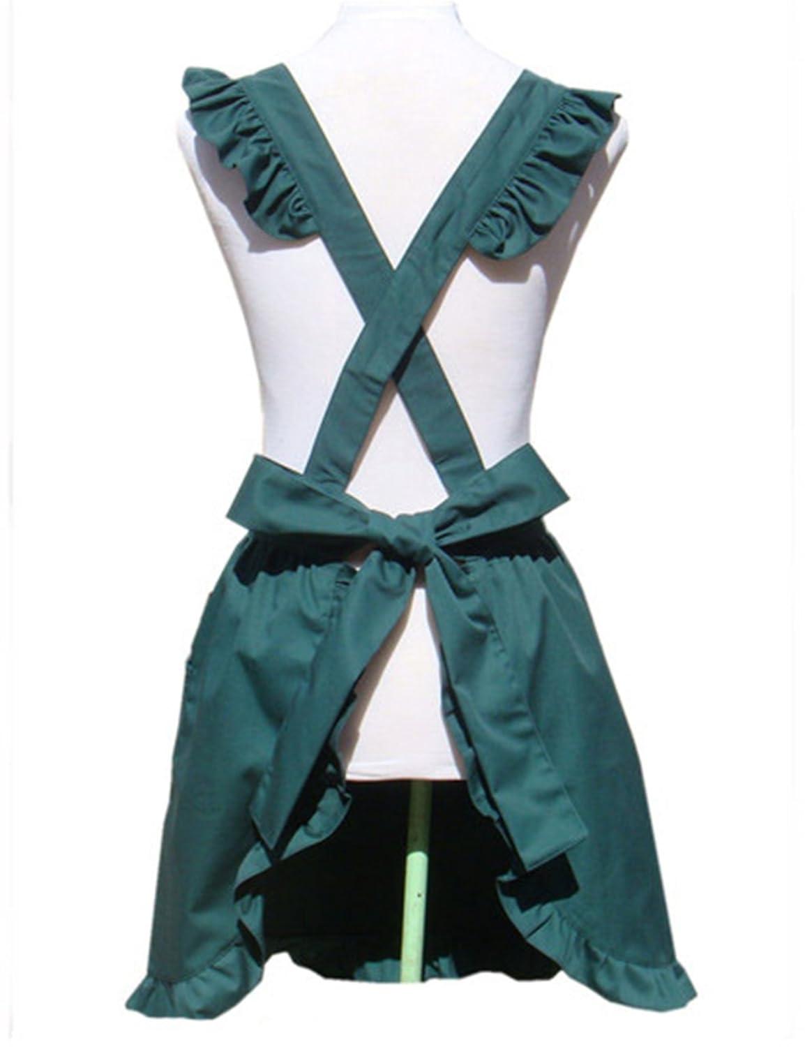 Hyzrz Cute Lovely Cotton Retro Kitchen Cooking Aprons for Women Girls Vintage Baking Apron with Pockets for Mother Gift One Size Green