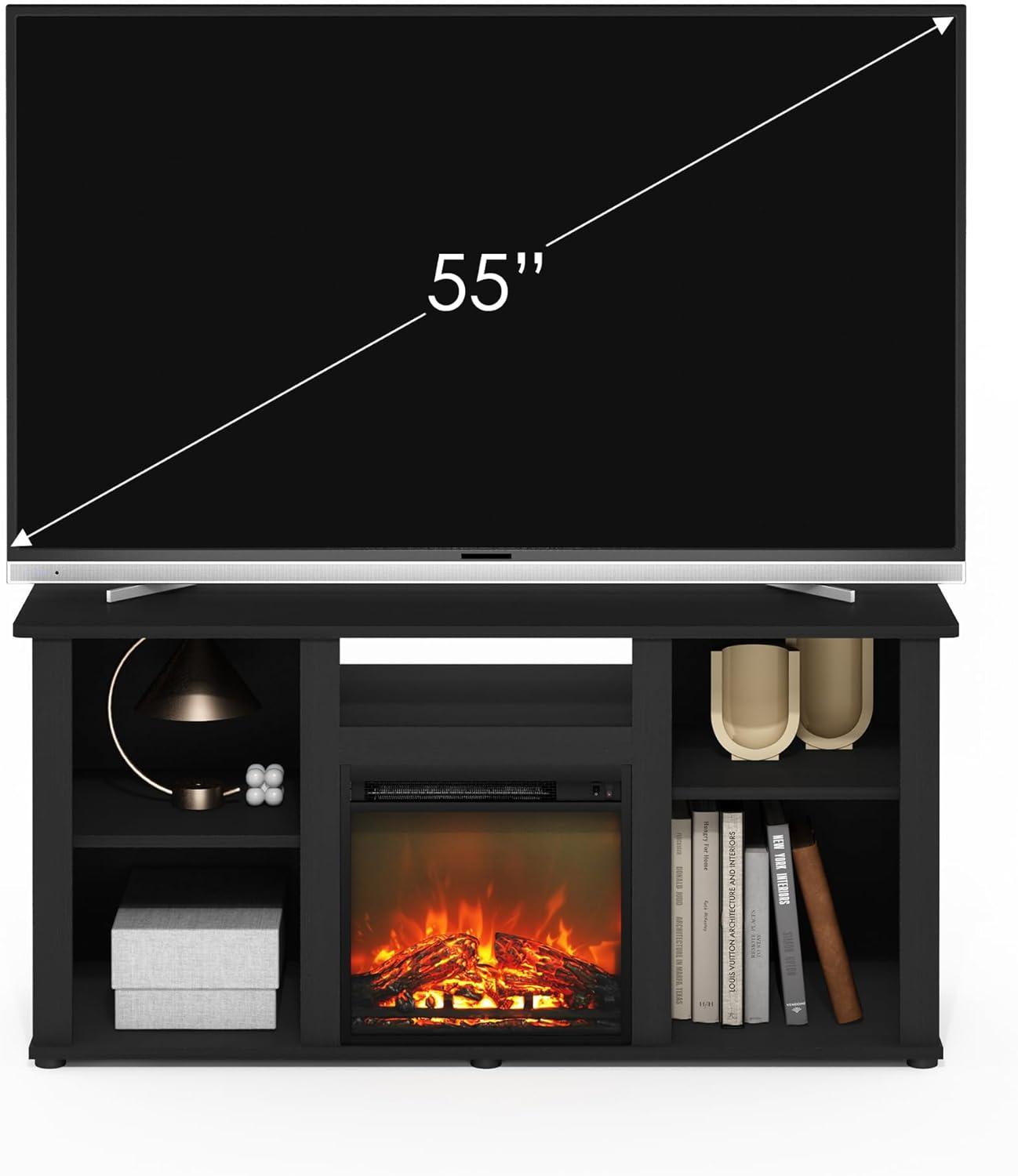 Furinno Jensen Fireplace TV Entertainment Center with Open Storage Compartment for TV up to 55 Inch, Americano