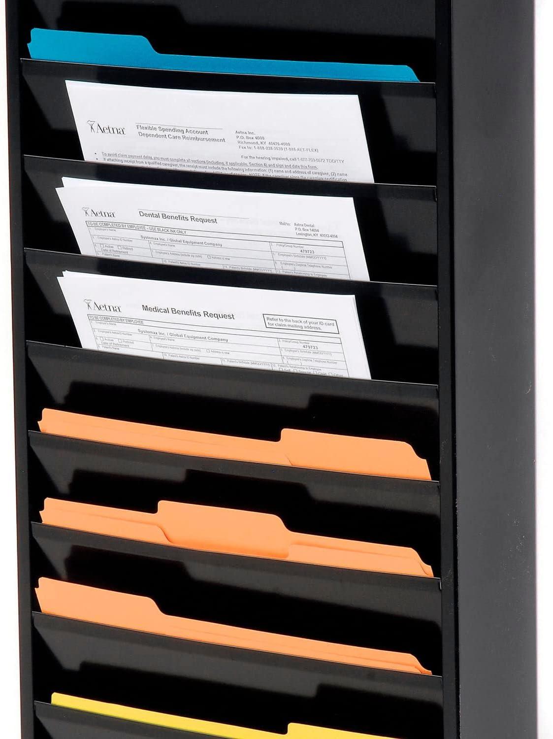 Medical Chart Hanging Wall File Holder, 11 Pockets, Black