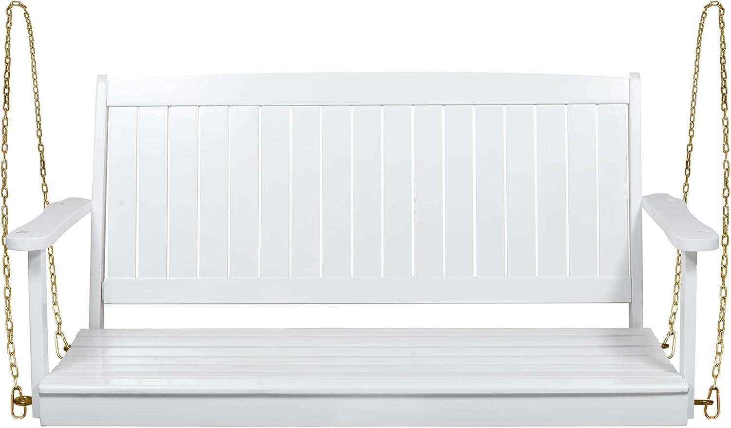 GDFStudio Caspian Outdoor Acacia Wood Porch Swing Hammock Chair with 8 Foot Chain, White